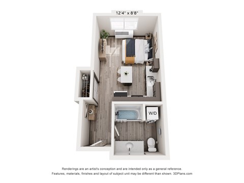 Floor plan for studio, 1 bath, 382 sqft